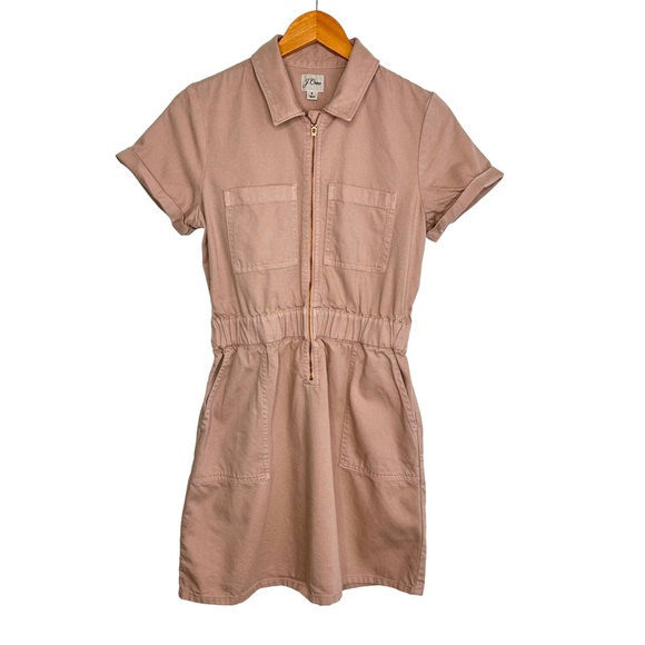 J. Crew Dresses & Skirts - J. Crew Women Zip Front Chino Dress Sz 6 Mauve Short Sleeve Elastic Waist Pocket